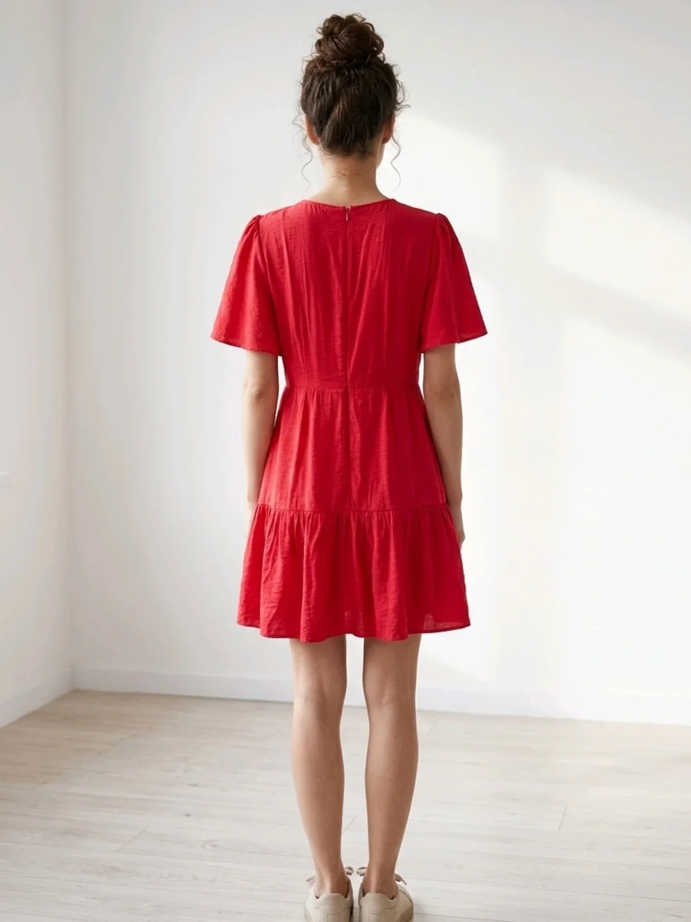 A. Calin by Flying Tomato Red Mini Dress | Lace Detail | Flowy Tiered | Medium - Picture 2 of 12
